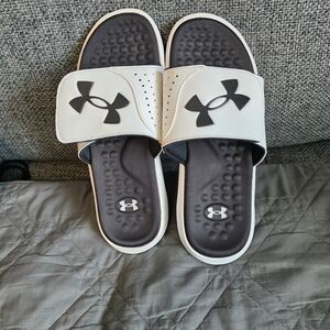 Under Armour White and Black Slide Sandals